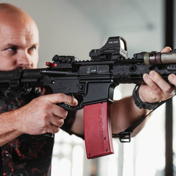 Man Using BlackbeardX Laser for AR for Dry Fire Training at Home - Mantis