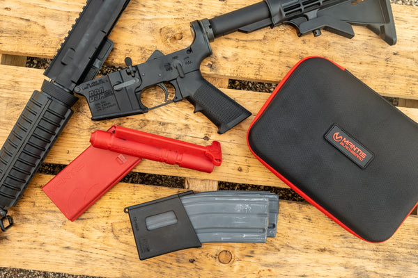 Blackbeard Parts Laid Out on Table with Pistol and Rifle next to Training Aids - Mantis